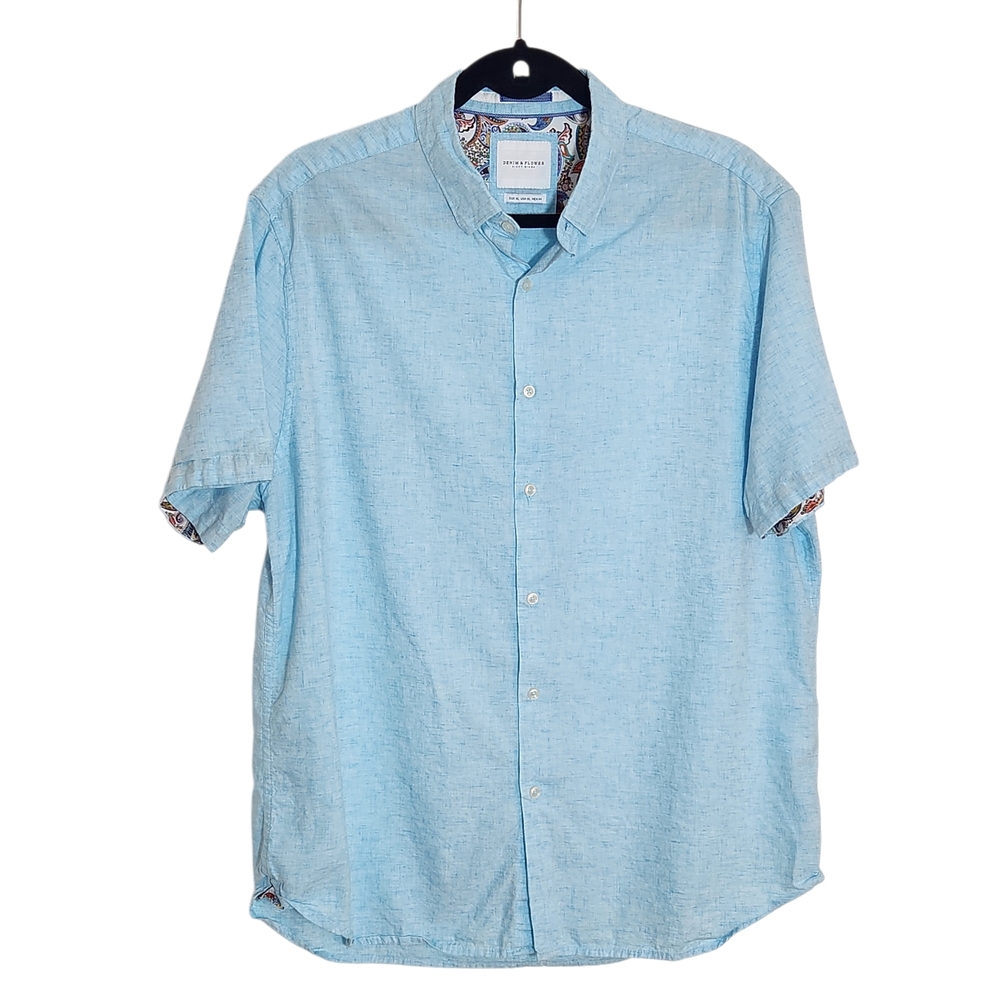 Denim & Flower Light Blue Short Sleeve Button-Up Shirt Size XL